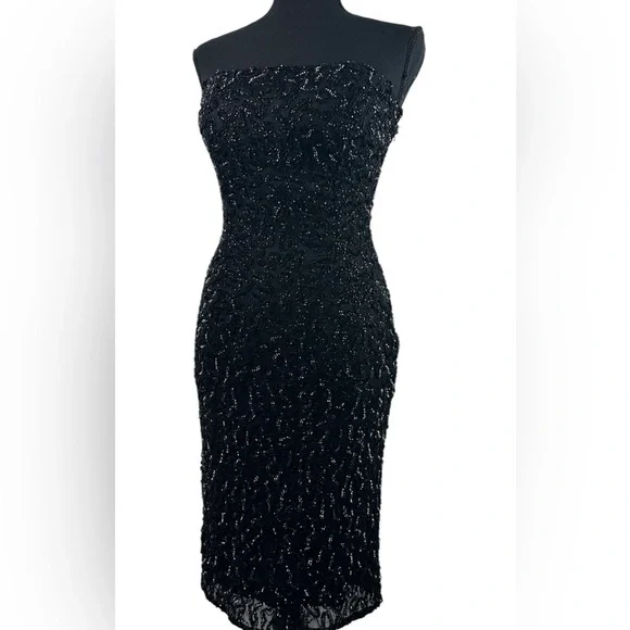 🎄Vintage Y2K Body by Victoria Secret MINI Sequin Dress strapless Black Size 12 - Picture 3 of 7